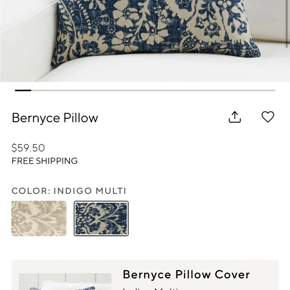 Pottery Barn Bernyce Pillow indigo used - Picture 4 of 5